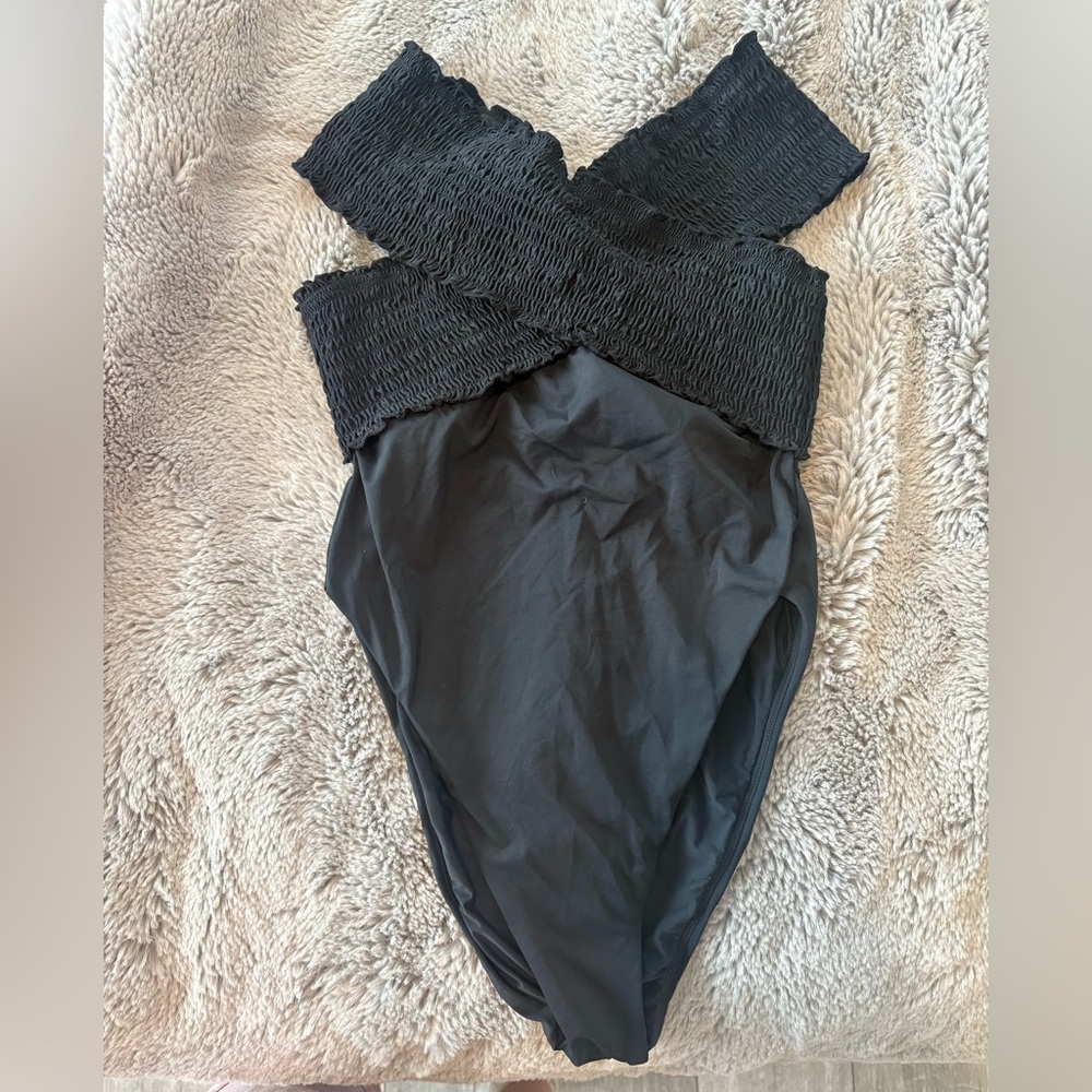 Anthropologie Shirred Cross Neck High Cut One Piece NWOT